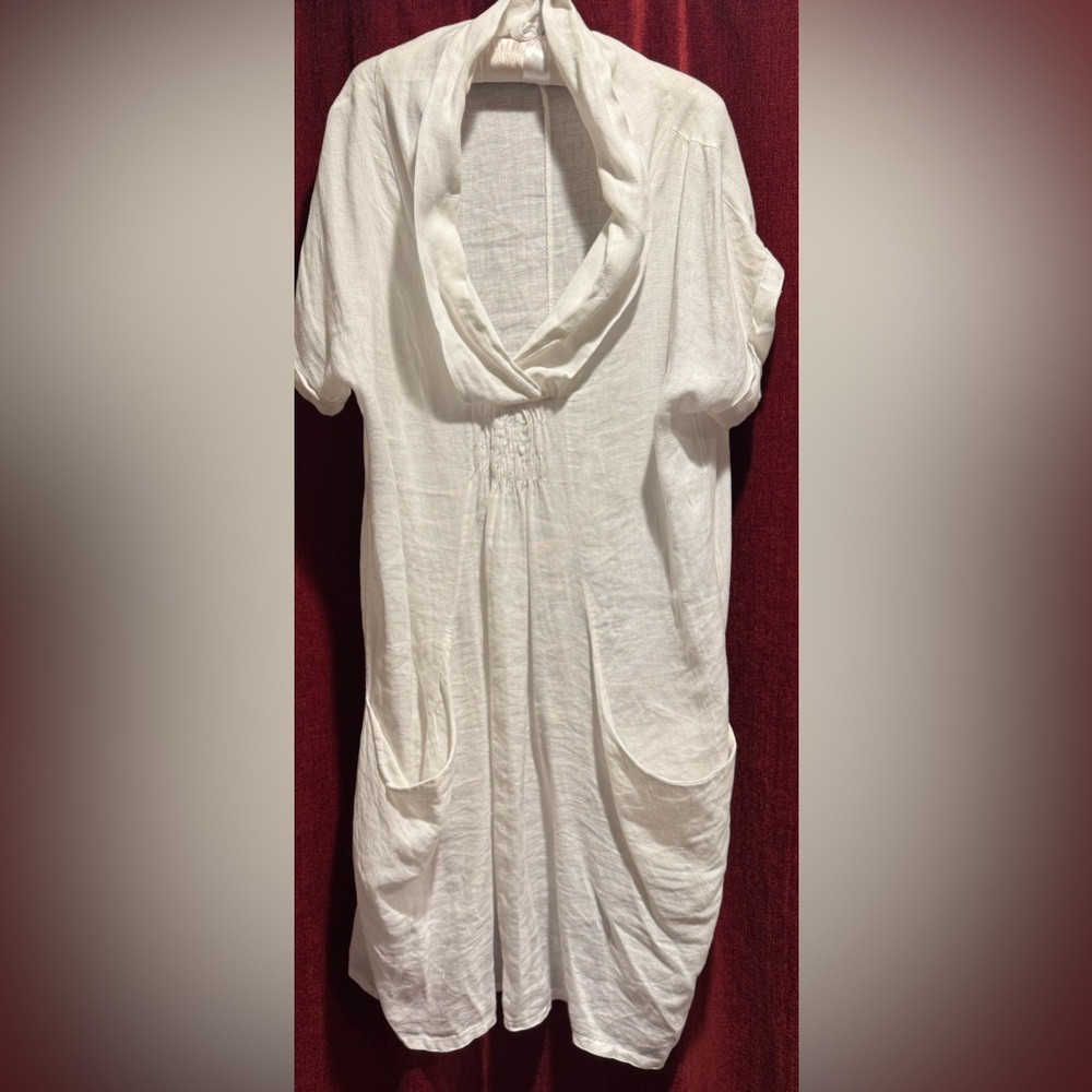Tempo Paris White Linen Cowl Neck Blouse